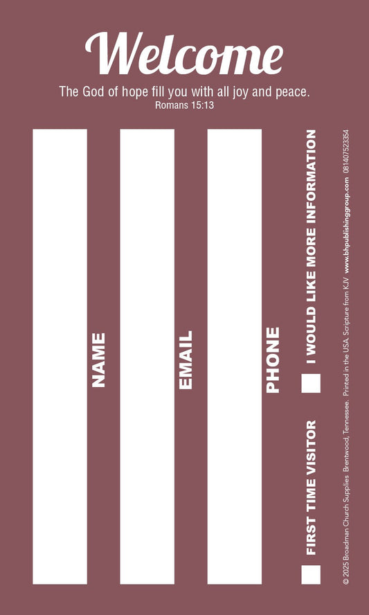 Guest Card-Welcome (Romans 15:13  KJV)-Burgundy (Pack Of 50)