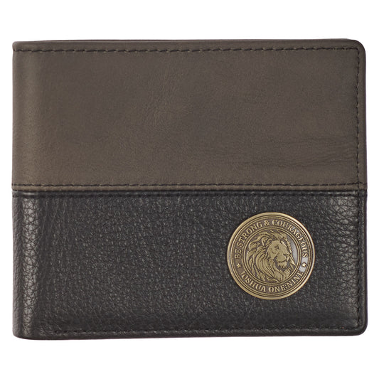 Wallet-Leather-Lion Be Strong Josh. 1:9-Black