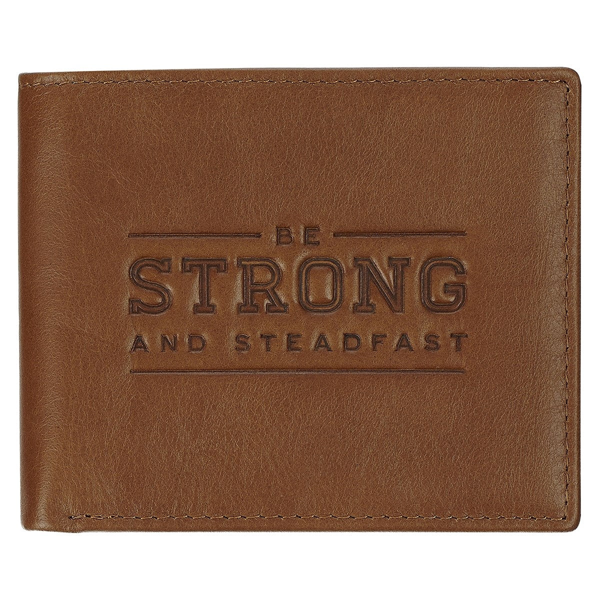 Wallet-Leather-Be Strong and Steadfast Deut. 31:6-Tan