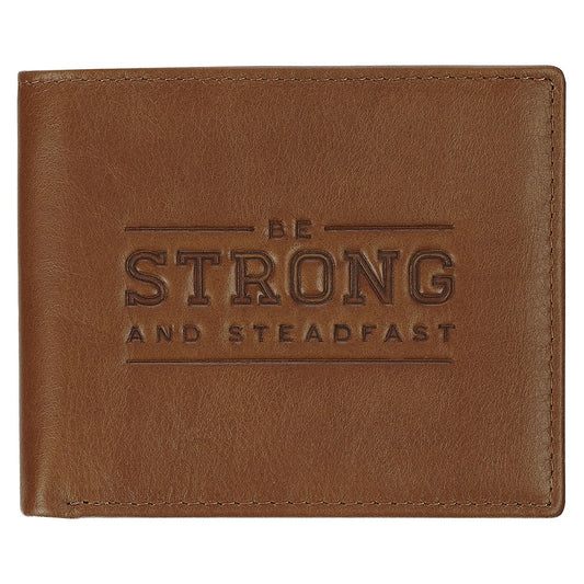 Wallet-Leather-Be Strong and Steadfast Deut. 31:6-Tan