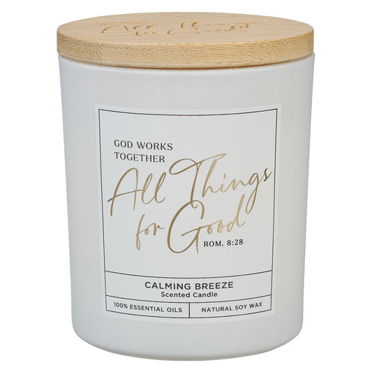 Candle-All Things For Good-Calming Breeze (Roman 8:28) (4.5 Oz)-Glass w/Bamboo Lid