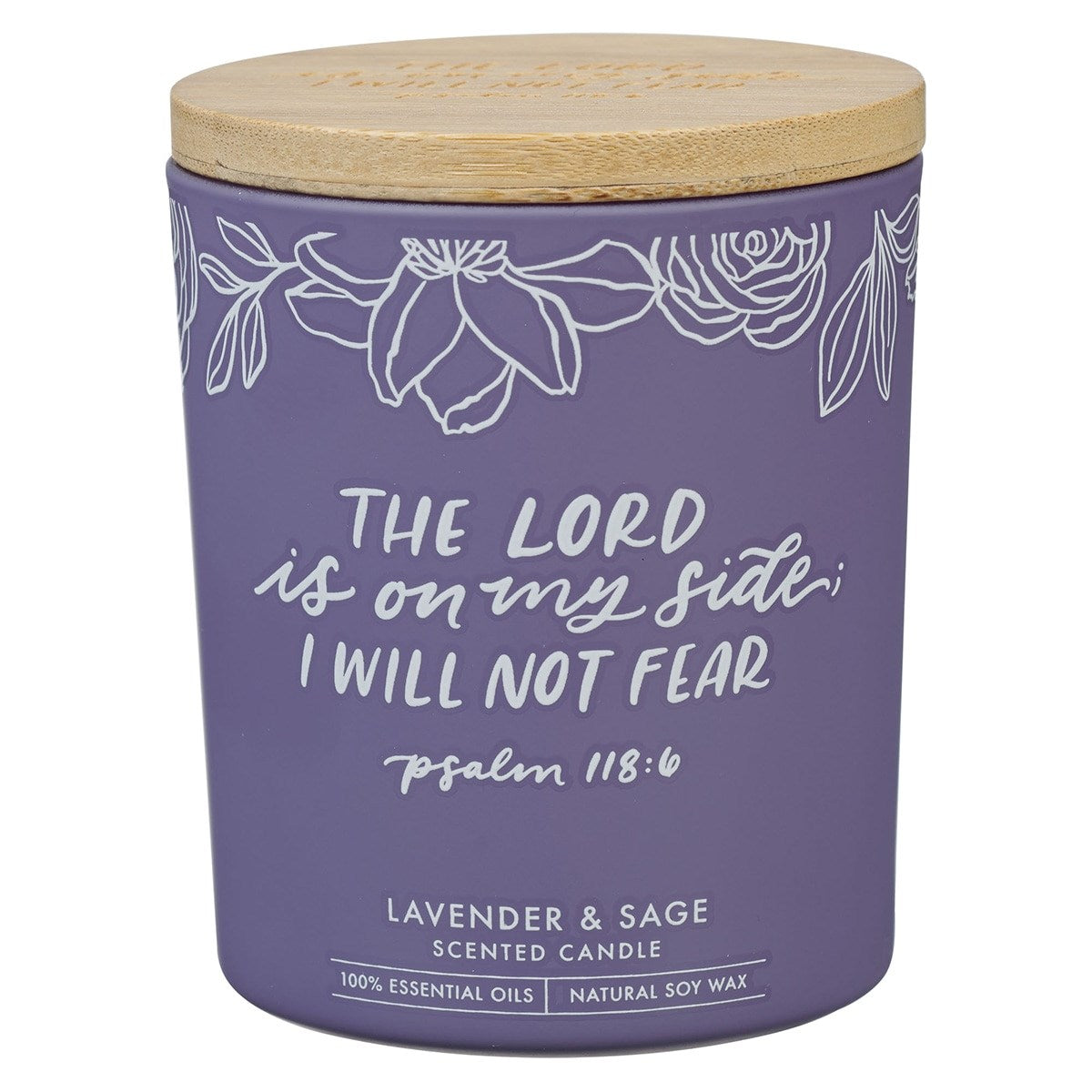 Candle-I Will Not Fear-Lavender & Sage (Psalm 118:6 )(4.5 Oz)-Glass w/Bamboo Lid
