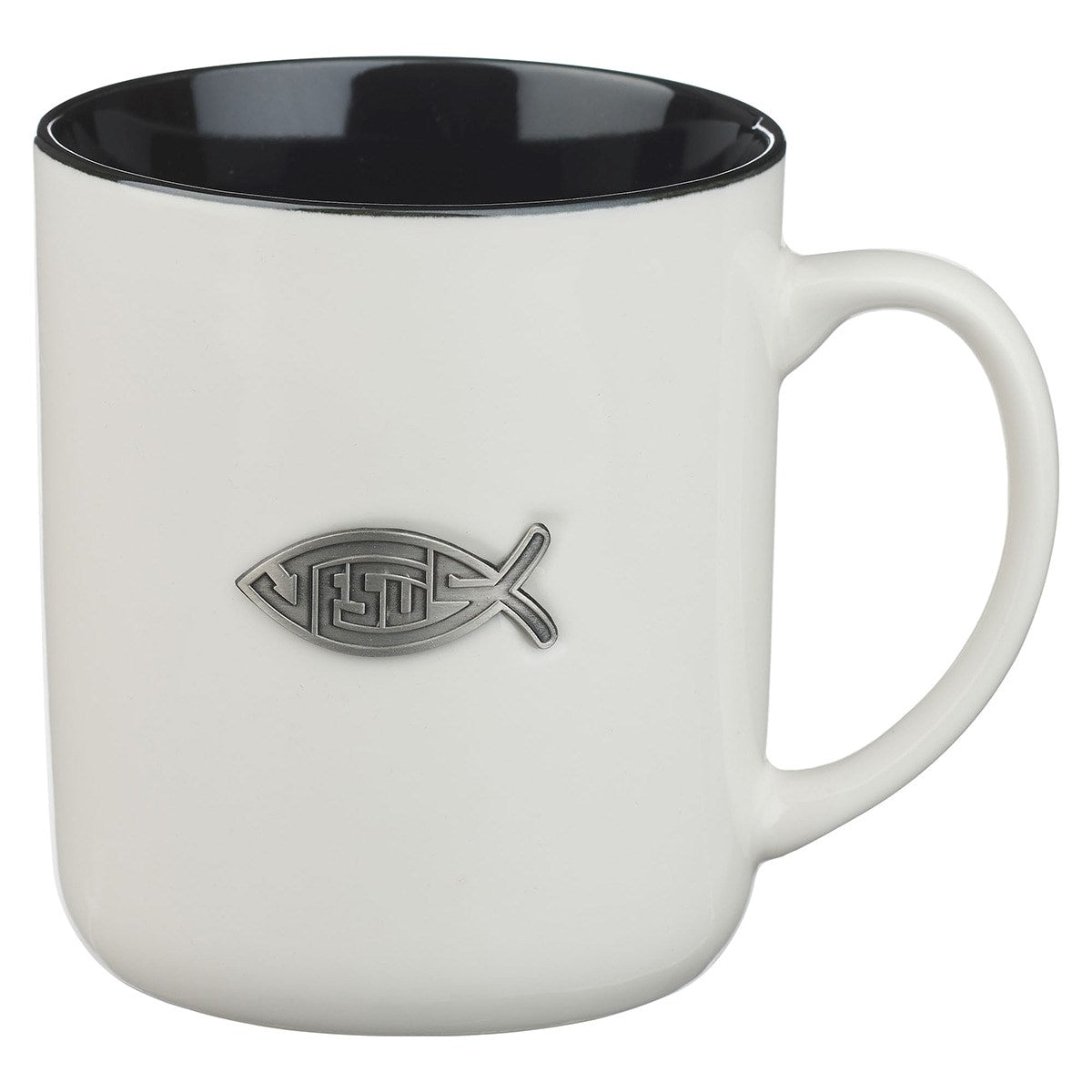 Ceramic Mug-Jesus Badge Matt. 28:19-White/Black