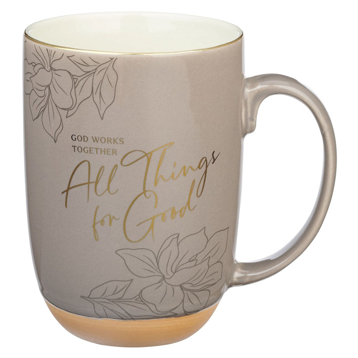 Ceramic Mug-God Works For Good Romans 8:28-Taupe