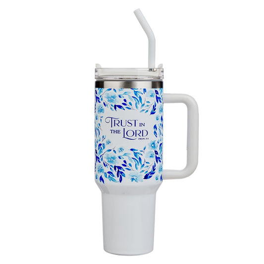 Stainless Steel Tumbler-Trust Prov. 3:5-Blue Floral