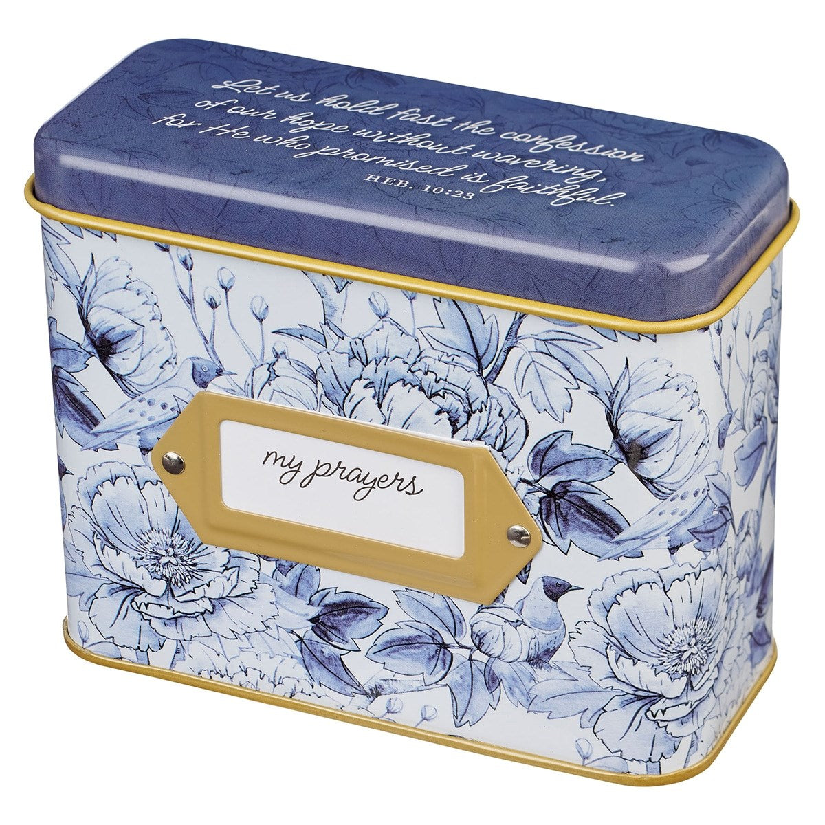 Scripture Cards In Tin-My Prayers Hebrews 10:23-Blue Floral