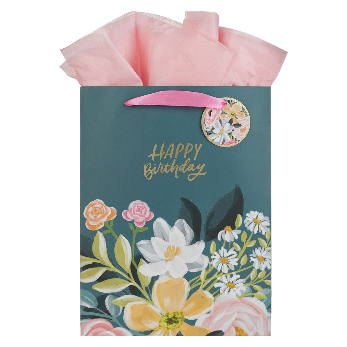 Gift Bag-Large Portrait-Happy Birthday-Dark Floral