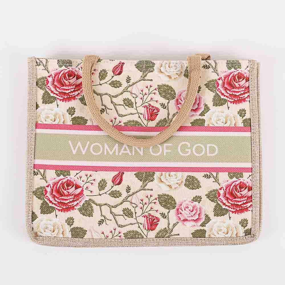 Tote-Canvas-Woman Of God-Floral (10 1/2"" x 13 1/2"" x 4 1/2"")