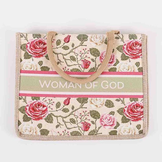 Tote-Canvas-Woman Of God-Floral (10 1/2"" x 13 1/2"" x 4 1/2"")