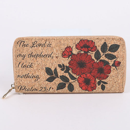 Wallet-Cork Clutch-Psalm 23:1-Zippered (1" x 7.625" x 4")