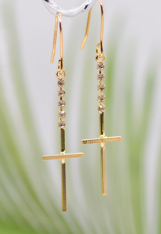 Earrings-Eden Merry-Cross-Gold-Cz