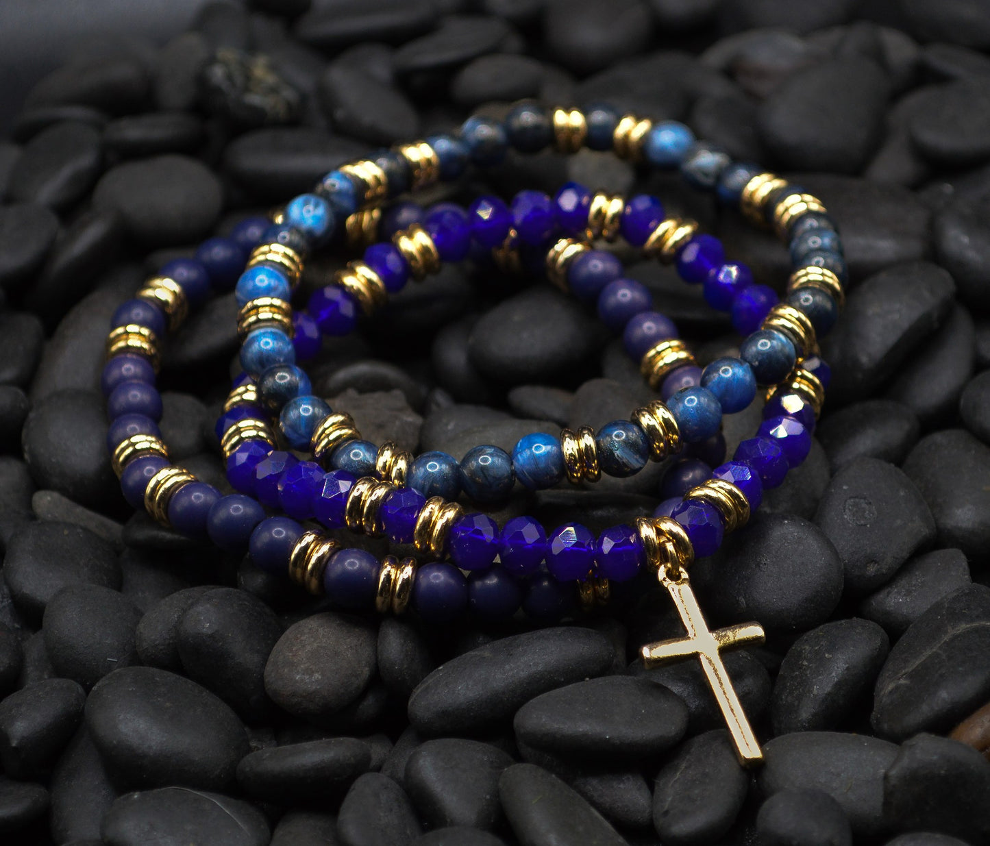Bracelet-Eden Merry-Cross-Three Strand-Navy