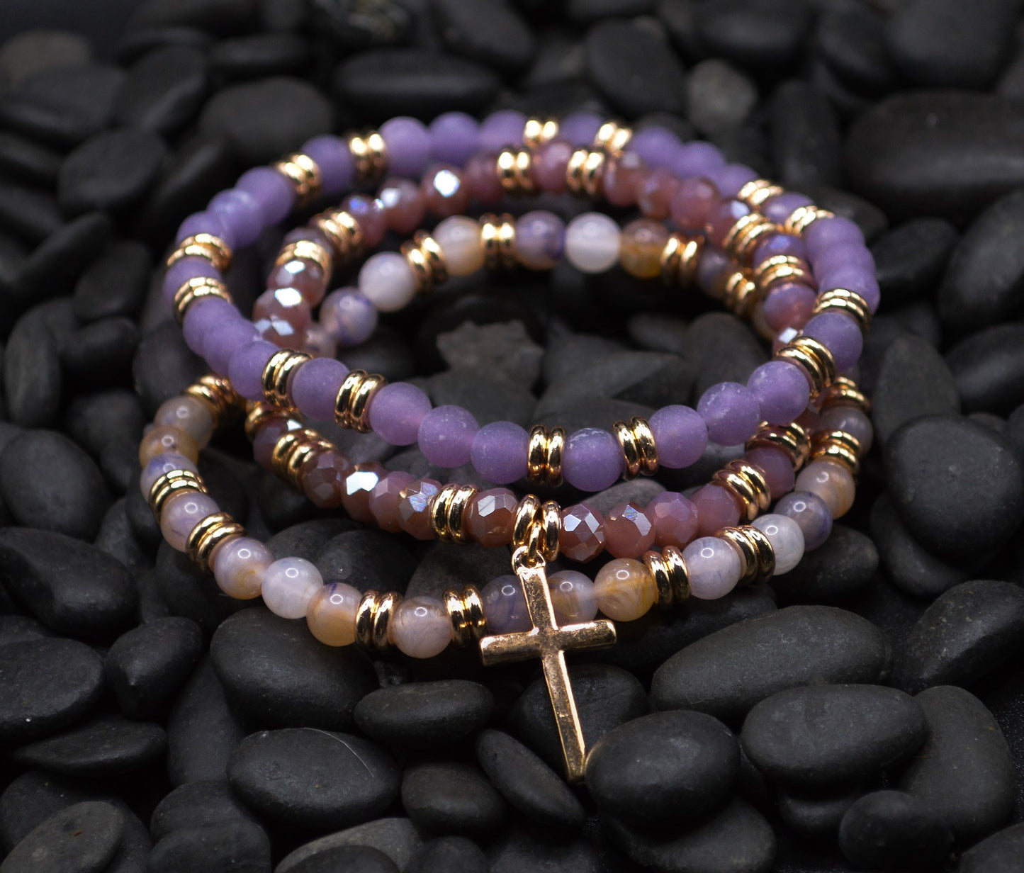 Bracelet-Eden Merry-Cross-Three Strand-Violet