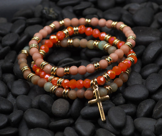 Bracelet-Eden Merry-Cross-Three Strand-Coral