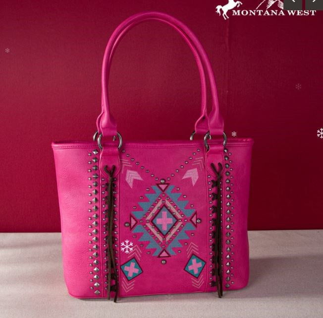 Tote-Aztec Cross (Concealed Carry)-Hot Pink