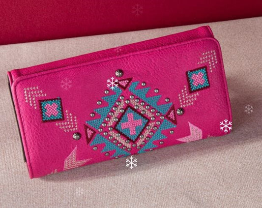 Wallet-Aztec Cross-Hot Pink
