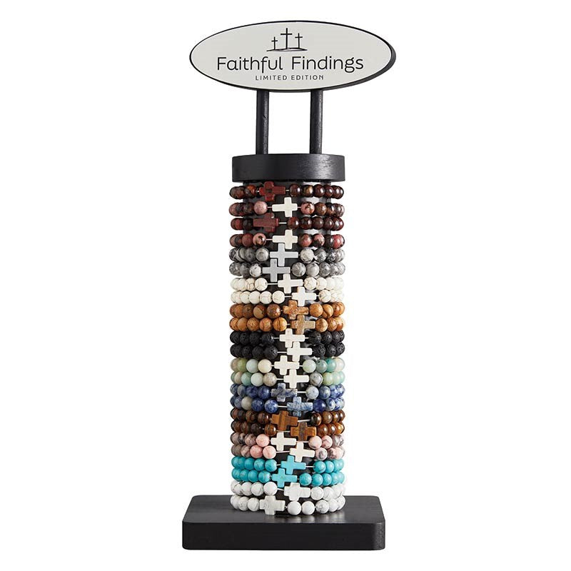 Bracelet-Men's Stone Filled Display (12 Asst) (24 Pcs)
