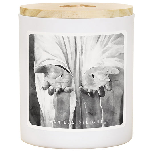 Candle-Jesus Holding Lamb (B&W)-Vanilla Delight (11 Oz - 2 Wick)