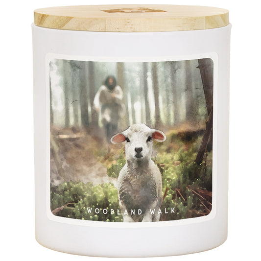 Candle-Jesus Rescuing Lamb -Woodland Walk Scent (11OZ-2 WICK)