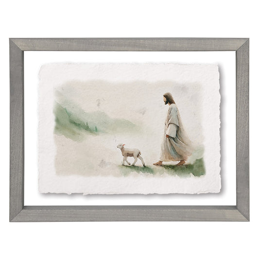 Floating Art Rectangle-Jesus Walking Lamb (11 x 14)