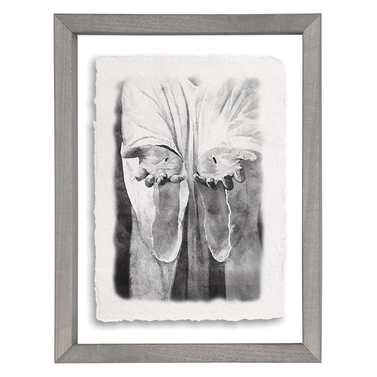Floating Art Rectangle-B&W Jesus Hands (14 x 11)