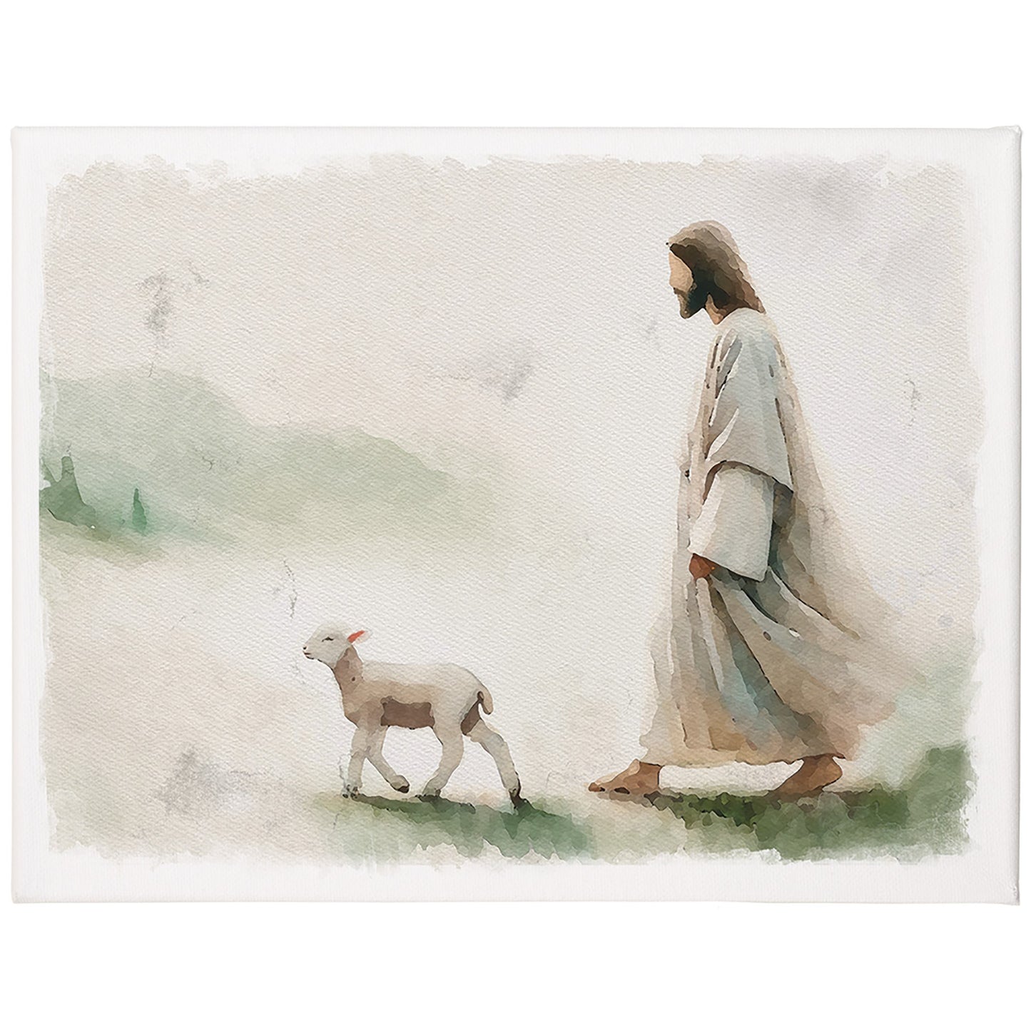 Wrapped Canvas-Jesus Walking Lamb (17 x 13)