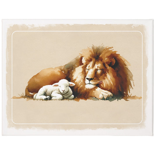 Wrapped Canvas-Lion Lamb Art (12 x 9)