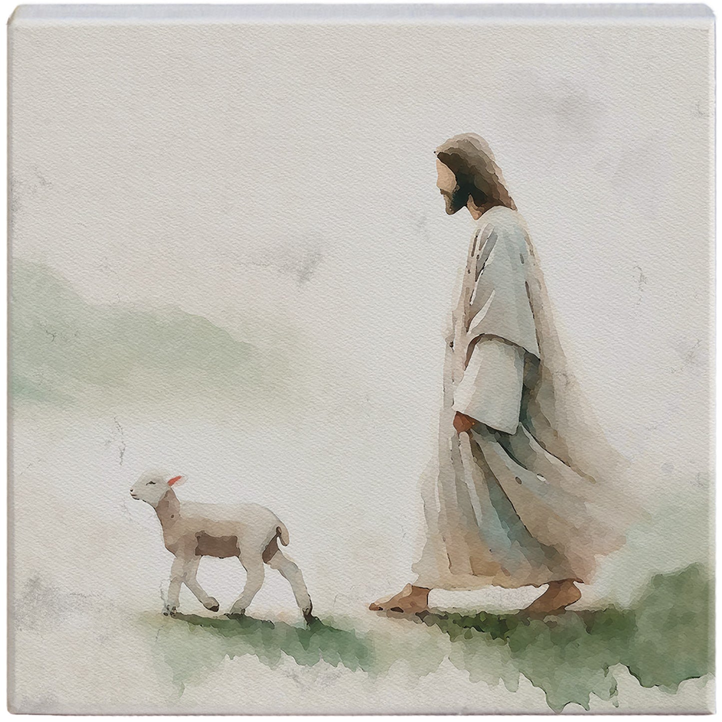 Small Talking Square-Jesus Walking Lamb (5.25 x 5.25)