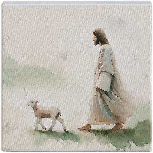 Small Talking Square-Jesus Walking Lamb (5.25 x 5.25)