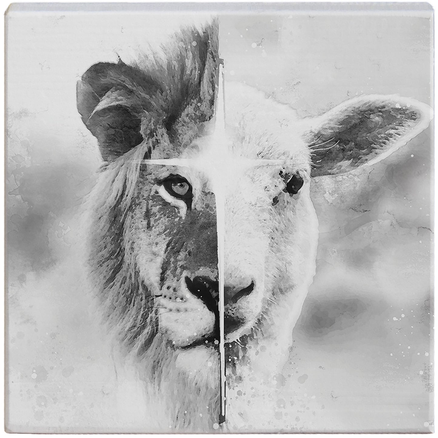 Small Talking Square-Lion And Lamb (B&W) (5.25 x 5.25)