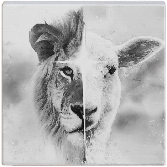 Small Talking Square-Lion And Lamb (B&W) (5.25 x 5.25)