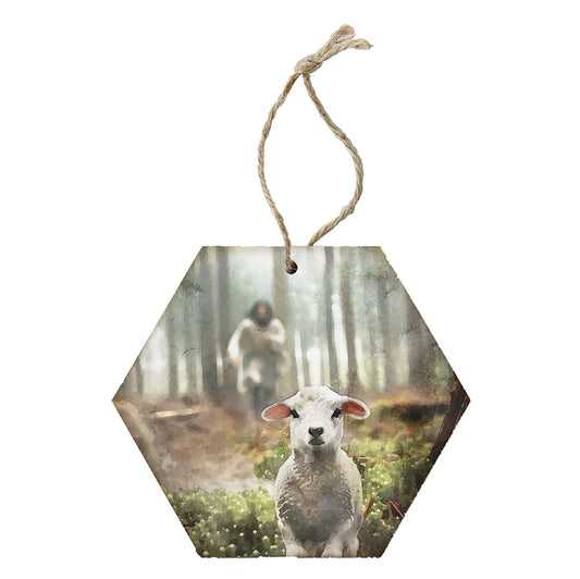 Ornament-Honeycomb-Jesus Rescuing Lamb (6.875 x 4.5)