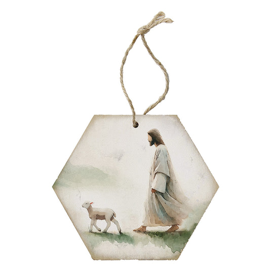 Ornament-Honeycomb-Jesus Walking Lamb (6.875 x 4.5)