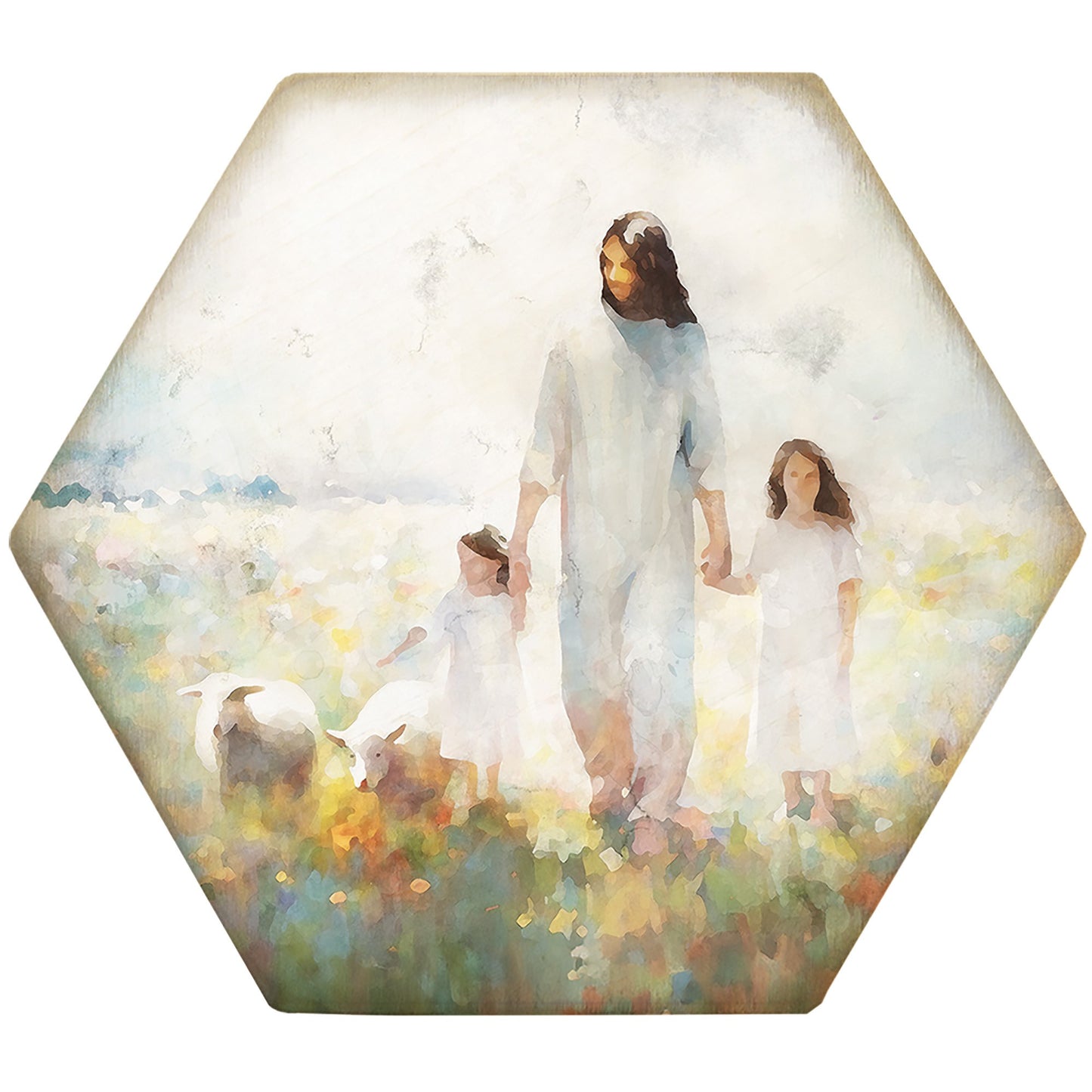 Coaster-Honeycomb-Jesus Children Art (4.5 x 3.785)