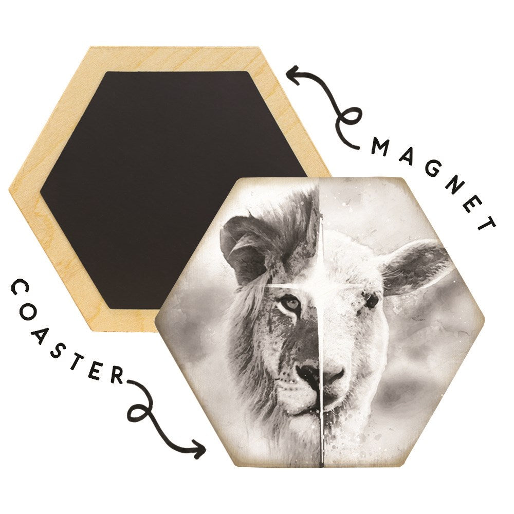 Coaster-Honeycomb-B&W Lion Lamb (4.5 x 3.785)
