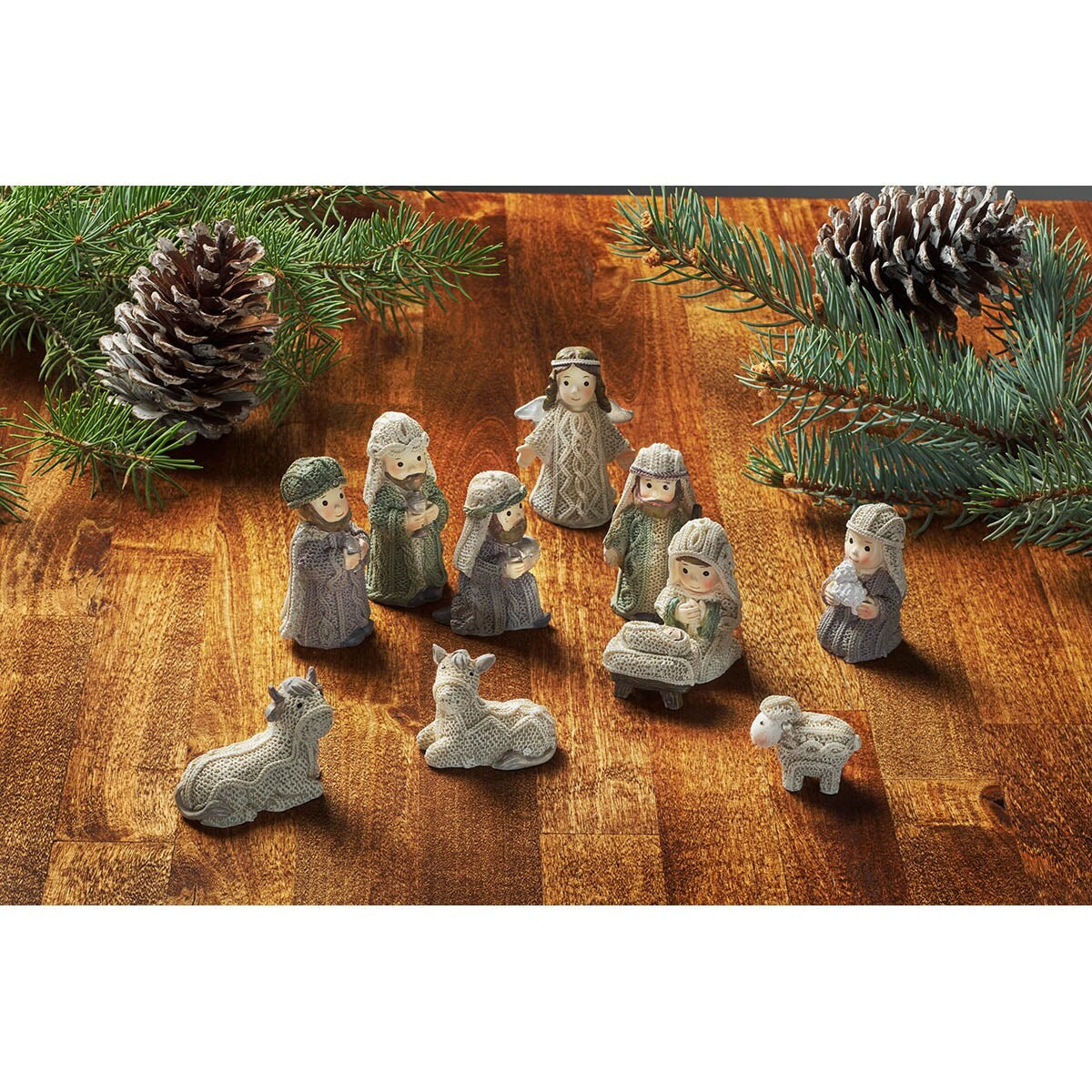 Nativity Set-Resin Knitted-White (Set Of 11) (3"H)