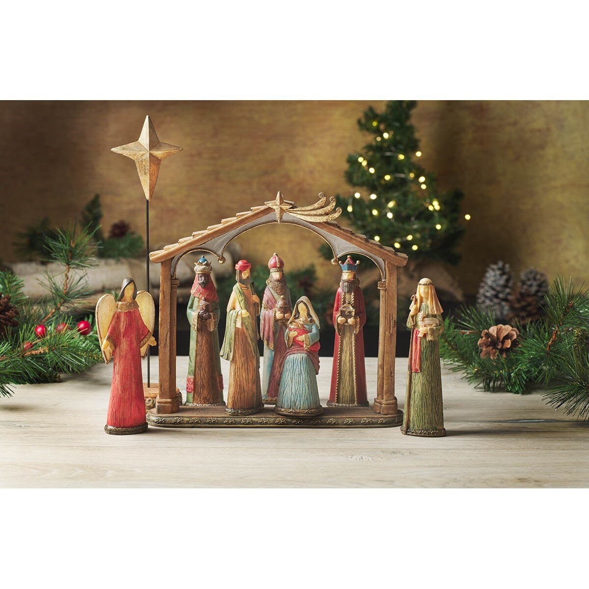 Nativity Set-House And Cross (Set Of 9) (6.5"H)