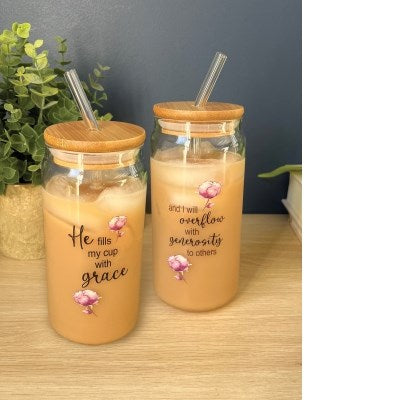 Glass Sipper-He Fills My Cup With Grace (24 Oz)