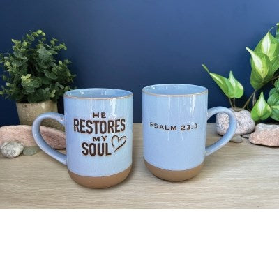 Mug-Scripture-He Restores My Soul (Psalm 23:3) (18 Oz)
