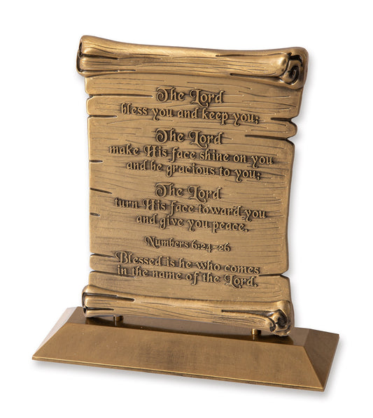 Desktop Set-The Lord Bless You And Keep You Scroll (Numbers 6:26)-Brass (#7524)