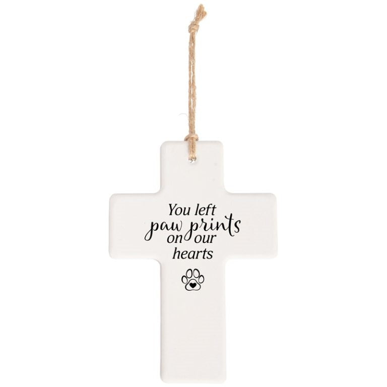 Cross Ornament-You Left Paw Prints On Our Hearts (5 1/2" x 4")