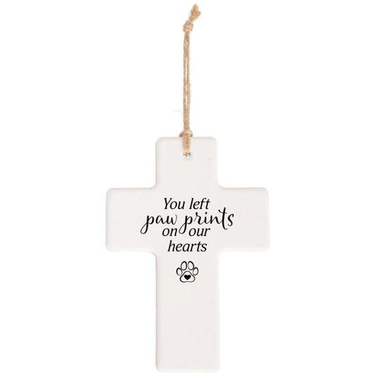Cross Ornament-You Left Paw Prints On Our Hearts (5 1/2" x 4")