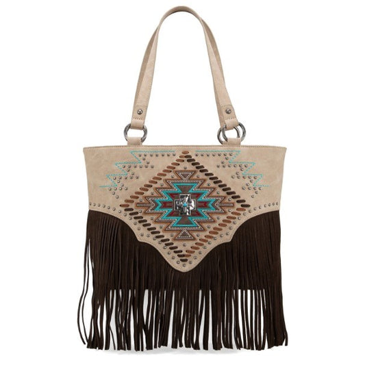 Tote-Aztec Cross W/ Fringe (Concealed Carry)-Tan