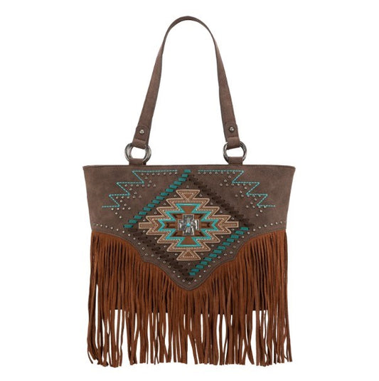 Tote-Aztec Cross W/ Fringe (Concealed Carry)-Coffee