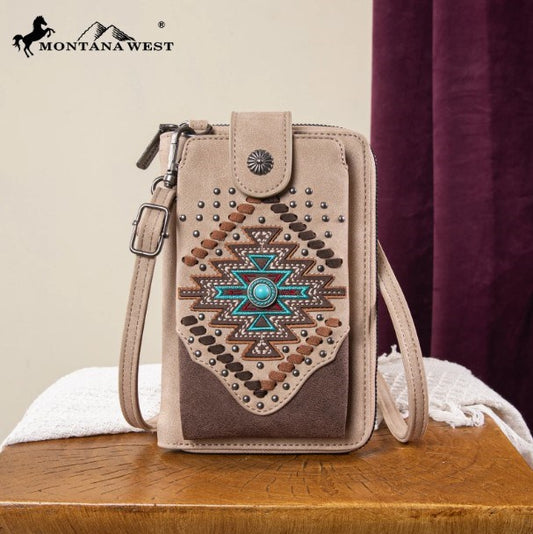 Phone Wallet/Crossbody Bag-Aztec Cross-Tan