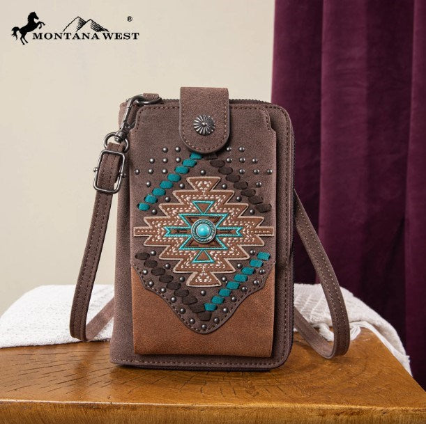 Phone Wallet/Crossbody Bag-Aztec Cross-Coffee