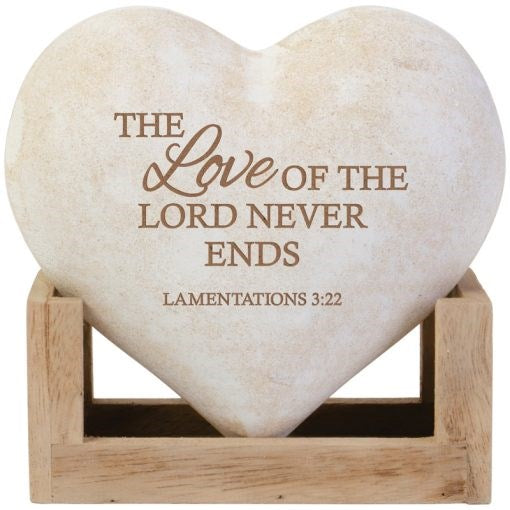 3D Heart w/Stand-The Love Of The Lord Never Ends (5" x 5" x 2.5") (#27581)