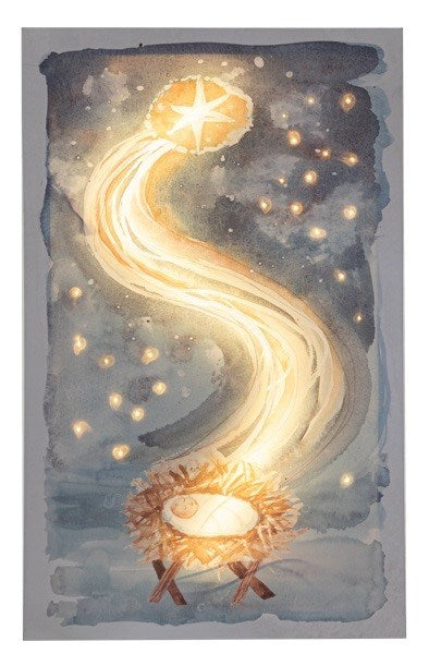 Wall Decor-LED Light Up Watercolor-Shooting Star W/ Manger (9.875" x 15.75")
