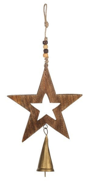 Ornament-Wooden Star w/ Bell (5.5" x 8")