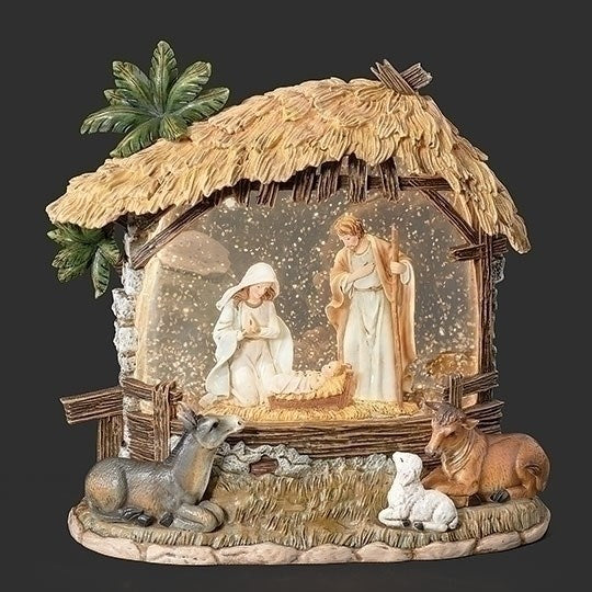 Confetti Lites-Lighted Swirl Holy Family Nativity Stable w/Animals (8.25"H)